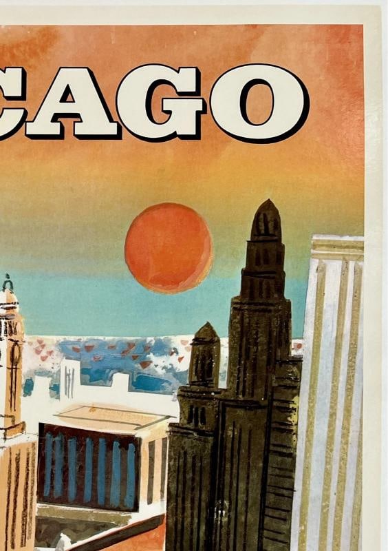 Original Vintage Poster CHICAGO EASTERN AIR LINES Airline Travel Tourism LINEN - 3