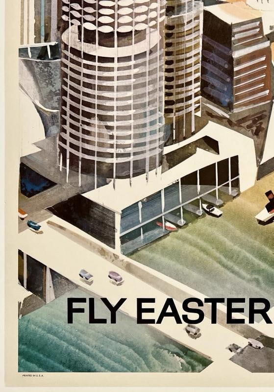 Original Vintage Poster CHICAGO EASTERN AIR LINES Airline Travel Tourism LINEN - 4