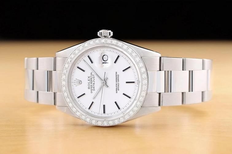 ROLEX DATEJUST 1601 18K GOLD STEEL WHITE DIAL DIAMOND BEZEL OYSTER BAND WATCH - 3
