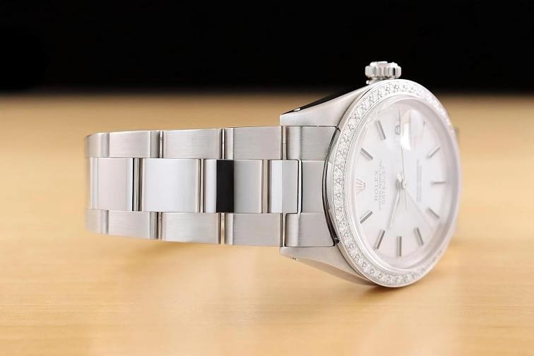 ROLEX DATEJUST 1601 18K GOLD STEEL WHITE DIAL DIAMOND BEZEL OYSTER BAND WATCH - 7