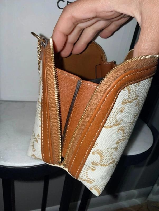Celine Mini Triomphe Canvas Clutch on Chain White & Tan - 12