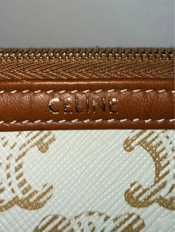 Celine Mini Triomphe Canvas Clutch on Chain White & Tan - 4
