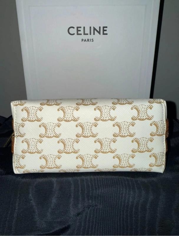 Celine Mini Triomphe Canvas Clutch on Chain White & Tan - 7
