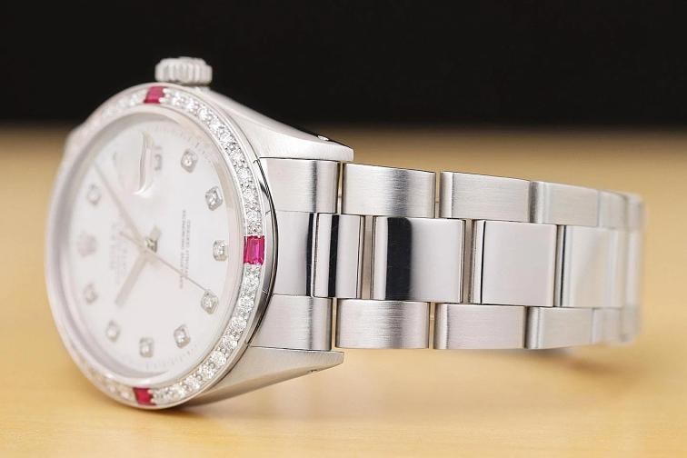ROLEX MENS DATEJUST WHITE DIAL DIAMOND RUBY 18K GOLD STEEL WATCH w/ OYSTER BAND - 4