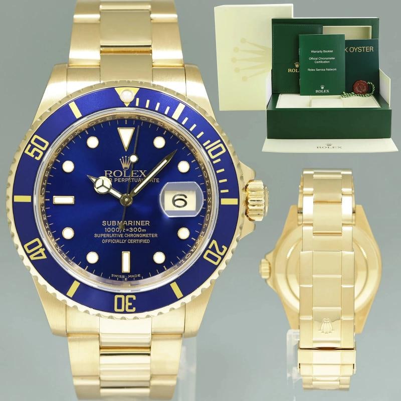 MINT 2007 Rolex 16618LB Submariner 40mm Yellow Gold Blue Sunburst Dial Watch Box: Condition: Pre-owned - Excellent,Brand: Rolex,Department: Unisex Adults,Type: Wristwatch,Model: Submariner,Reference Number: 16618LB,With Original Box/Packaging: Yes,With Papers: No,Customized: