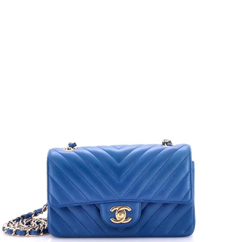 Chanel Classic Single Flap Bag Chevron Lambskin Mini: Condition: Pre-owned - Good,Brand: Chanel,Exterior Material: Leather,Style: Shoulder Bags,Exterior Color: Blue,Department: Women,Size: Mini