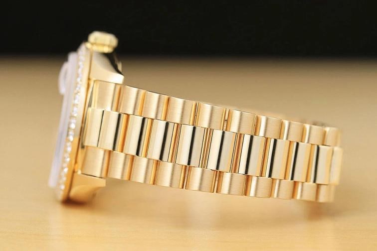 ROLEX MENS DAY-DATE PRESIDENT 2.0 CT BEZEL 18K GOLD RED VIGNETTE DIAMOND WATCH - 5
