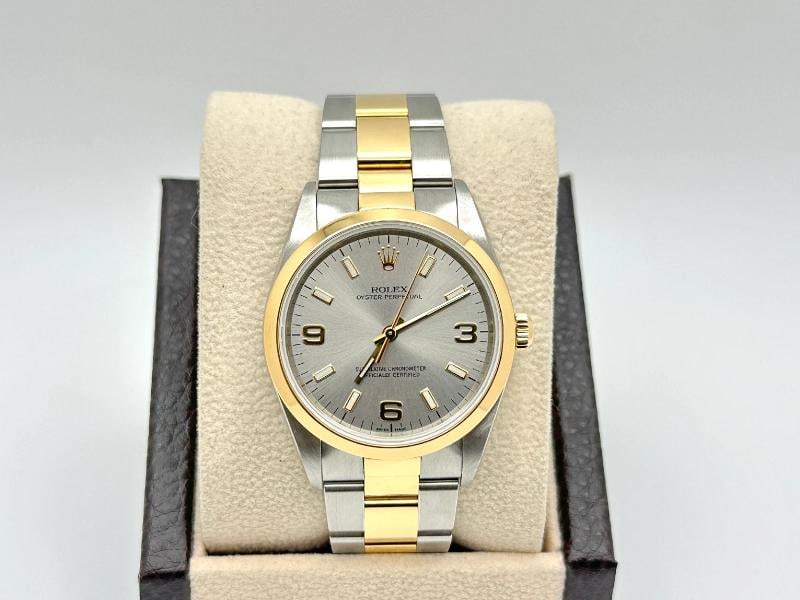 2002 Rolex Oyster Perpetual 14203 34mm Silver Dial 18k Yellow Gold Steel - 2