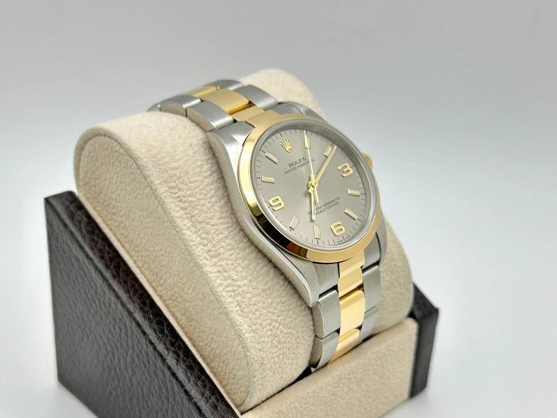 2002 Rolex Oyster Perpetual 14203 34mm Silver Dial 18k Yellow Gold Steel - 4