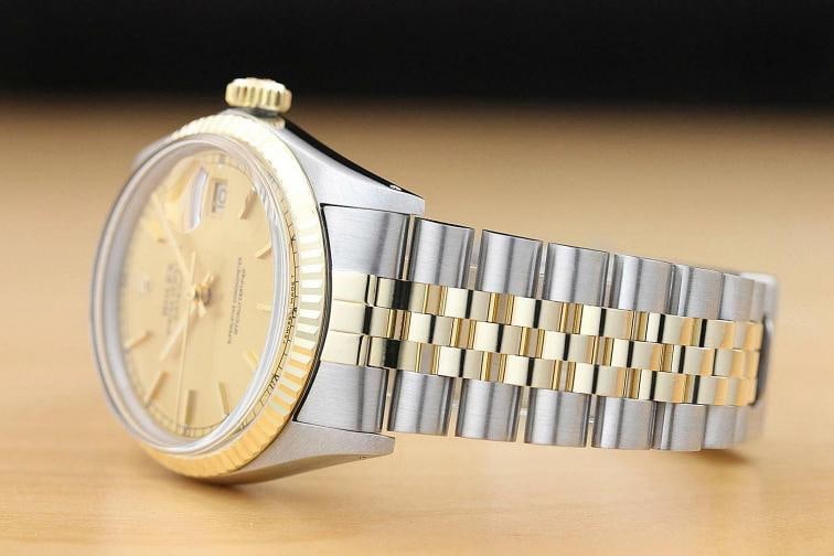 AUTHENTIC MENS ROLEX DATEJUST CHAMPAGNE 18K YELLOW GOLD STEEL 16013 2-TONE WATCH - 4