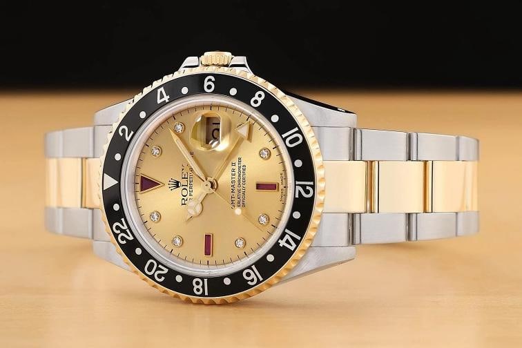 2007 CARD ROLEX GMT MASTER II 40MM 16713 SERTI RUBY DIAMOND 18K GOLD STEEL WATCH - 2