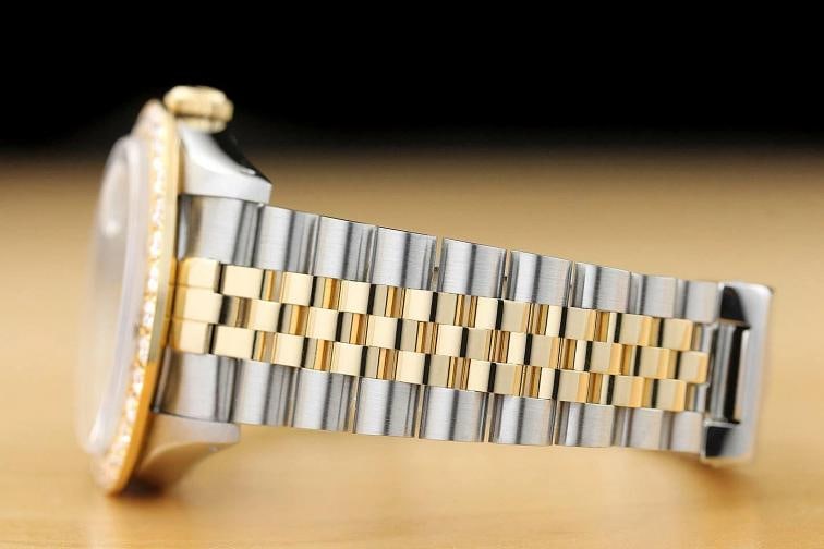ROLEX MENS DATEJUST 16233 DIAMOND DIAL 2.5 CT BEZEL 18K YELLOW GOLD STEEL WATCH - 5
