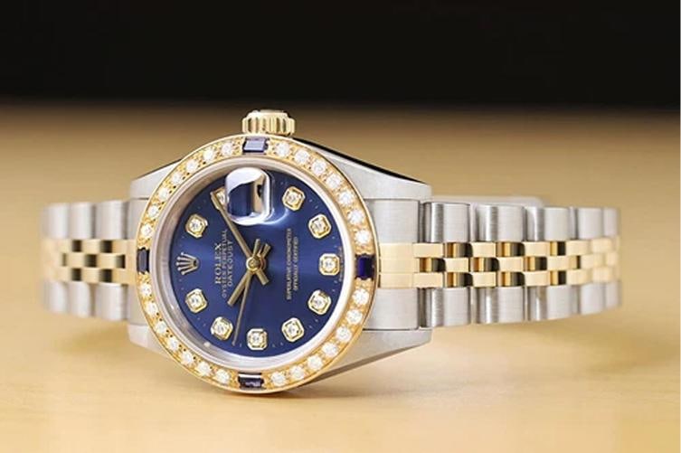 ROLEX LADIES DATEJUST 79173 BLUE DIAL 18K GOLD STEEL DIAMOND SAPPHIRE WATCH - 2