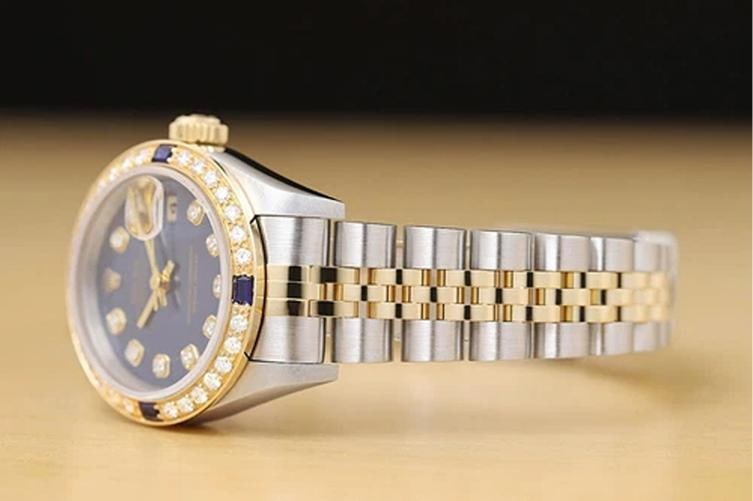 ROLEX LADIES DATEJUST 79173 BLUE DIAL 18K GOLD STEEL DIAMOND SAPPHIRE WATCH - 4