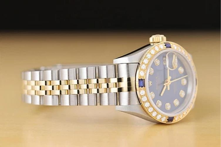 ROLEX LADIES DATEJUST 79173 BLUE DIAL 18K GOLD STEEL DIAMOND SAPPHIRE WATCH - 7