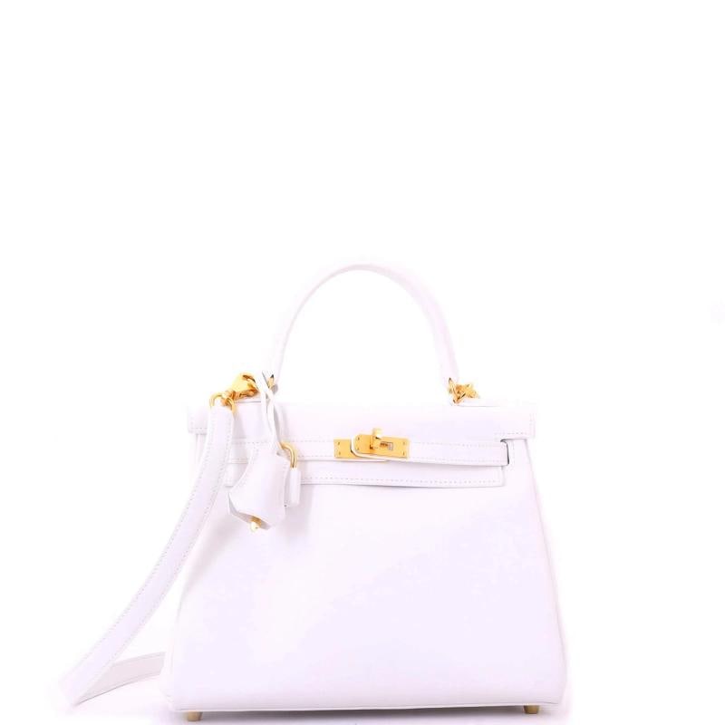 Hermes Kelly Handbag White Swift with Gold Hardware 25 - 3