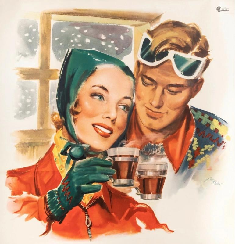 Original Vintage Poster - Rossi M. - China Martini - Quinquina - Skiing - 1950 - 2