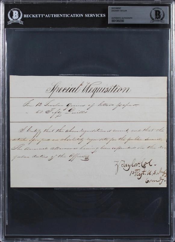 Zachary Taylor Signed 5.5x7.85 1833 Special Requisition Document BAS Slabbed: Condition: New: A brand-new, unused, unopened, undamaged item (including handmade items). nNew: A brand-new, unused, unopened, undamaged item (including handmade items)..Autograph Authentication: