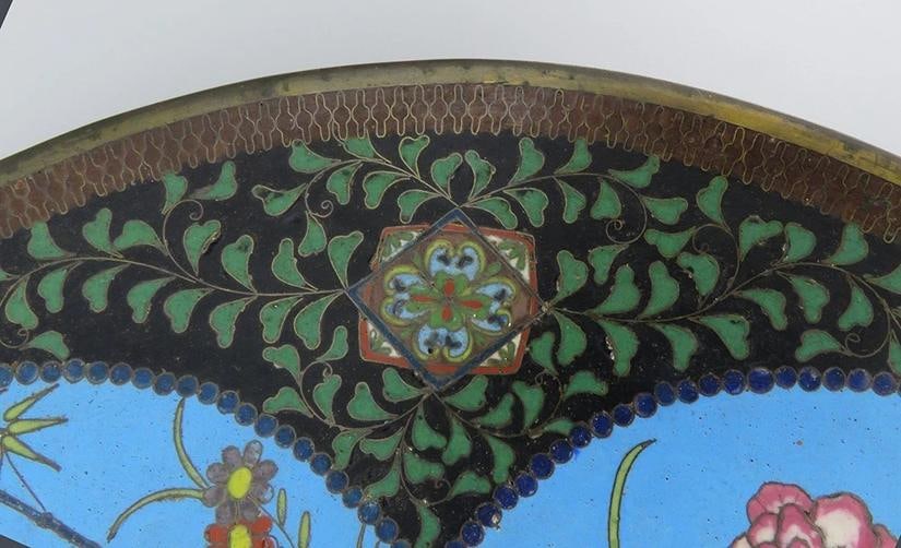 Antique Meiji Japanese Cloisonne Enamel Heron Crane Flower Charger Plate 12" - 4