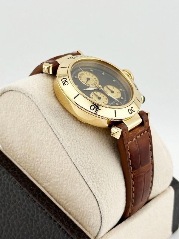 Cartier Pasha 1353 Chronograph Grey Dial 18K Yellow Gold Leather Strap 35mm - 6