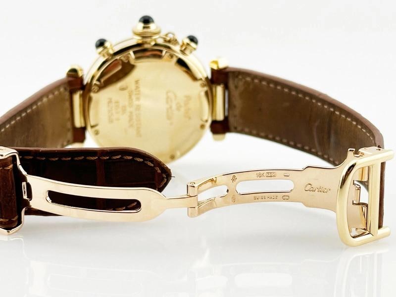 Cartier Pasha 1353 Chronograph Grey Dial 18K Yellow Gold Leather Strap 35mm - 9