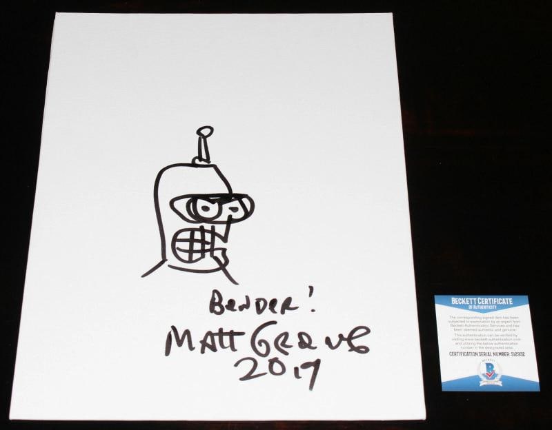 MATT GROENING FUTURAMA BENDER SIGNED ORIGINAL 11X14 SKETCH ART BOARD BECKETT BAS: Industry: Television,Signed by: Matt Groening,Autograph Authentication: Beckett,Object Type: Sketch,Original/Reproduction: Original,Show: Futurama,Country of Origin: United States