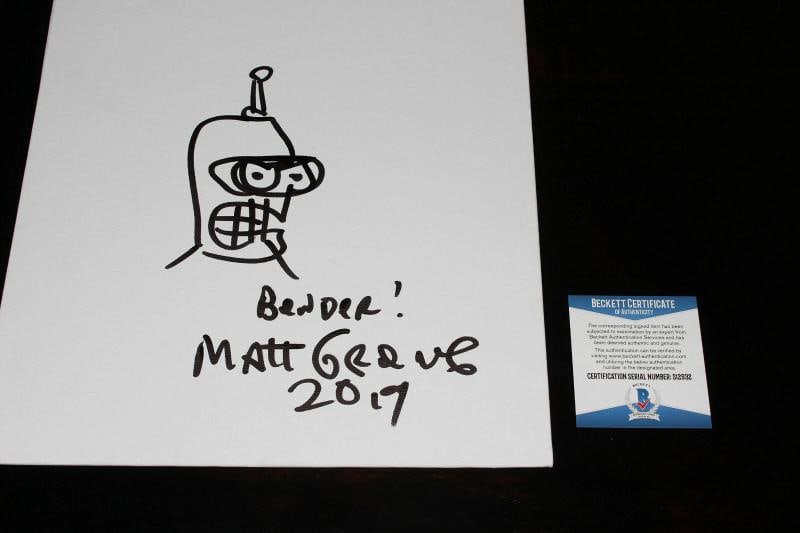 MATT GROENING FUTURAMA BENDER SIGNED ORIGINAL 11X14 SKETCH ART BOARD BECKETT BAS - 2