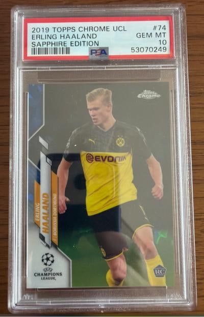 2019 Topps Chrome Erling Haaland PSA 10 Sapphire Rookie UCL #74 Finland!: 2019 Topps Chrome Erling Haaland PSA 10 Sapphire Rookie UCL #74 Finland!