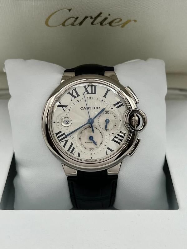 Cartier Ballon Bleu 3195 W6920005 42mm Chronograph 18K White Gold Box Paper - 6