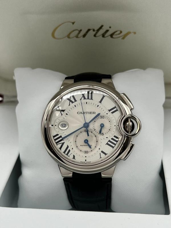 Cartier Ballon Bleu 3195 W6920005 42mm Chronograph 18K White Gold Box Paper - 7