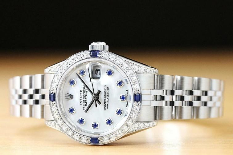 ROLEX LADIES DATEJUST 69174 M.O.P SAPPHIRE DIAMOND LUGS 18K WHITE GOLD/SS WATCH - 3