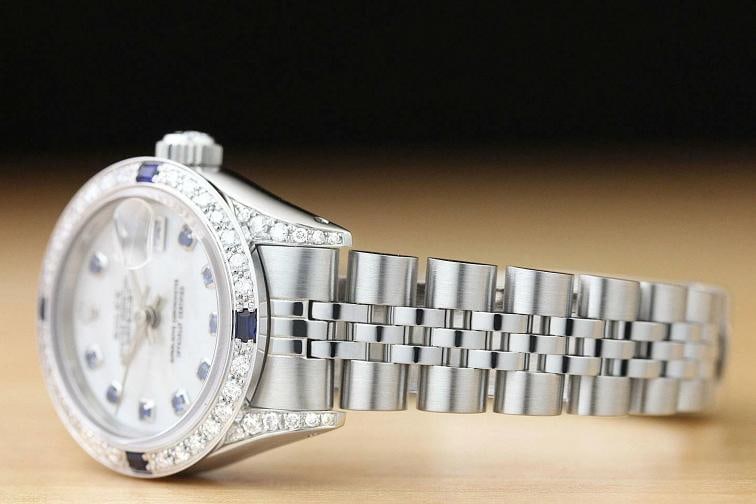 ROLEX LADIES DATEJUST 69174 M.O.P SAPPHIRE DIAMOND LUGS 18K WHITE GOLD/SS WATCH - 4