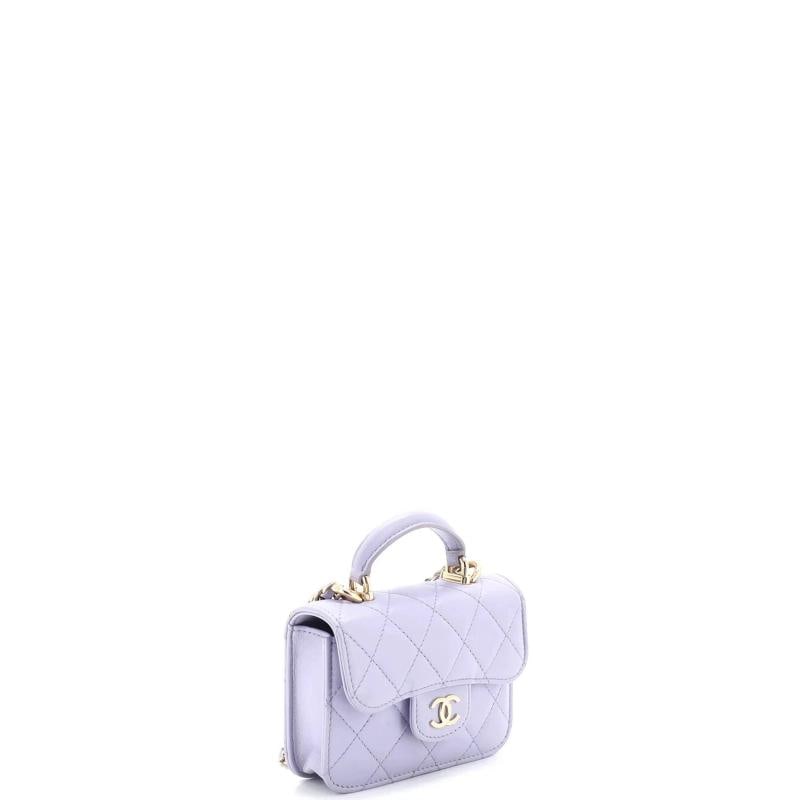 Chanel Top Handle Flap Coin Purse with Chain Quilted Lambskin - 2