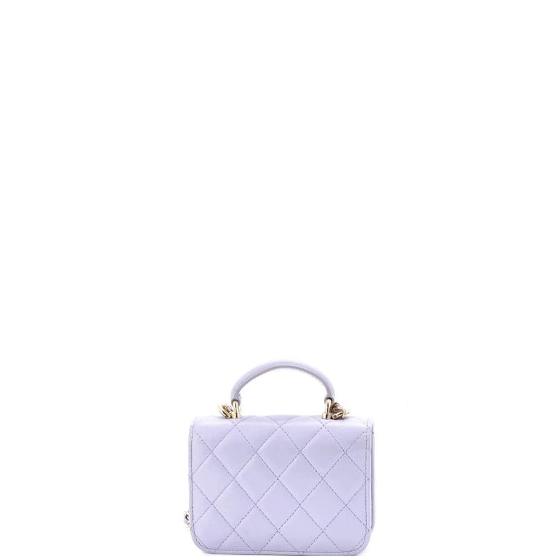 Chanel Top Handle Flap Coin Purse with Chain Quilted Lambskin - 3