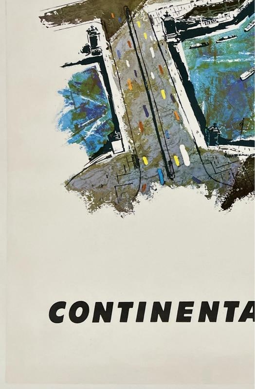 Original Vintage Poster CHICAGO CONTINENTAL AIR LINES Airline Travel LINEN 1960s - 4