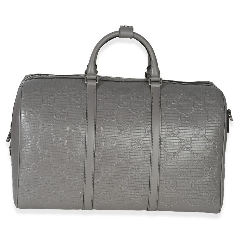 Gucci Grey Embossed Calfskin GG Tennis Medium Duffle Bag - 3