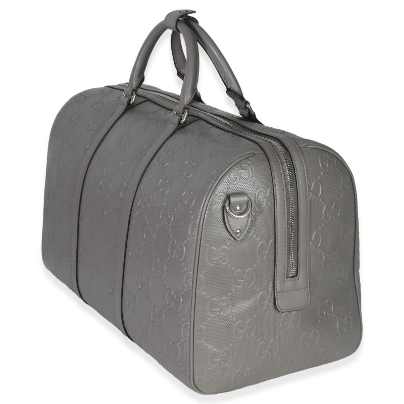 Gucci Grey Embossed Calfskin GG Tennis Medium Duffle Bag - 4