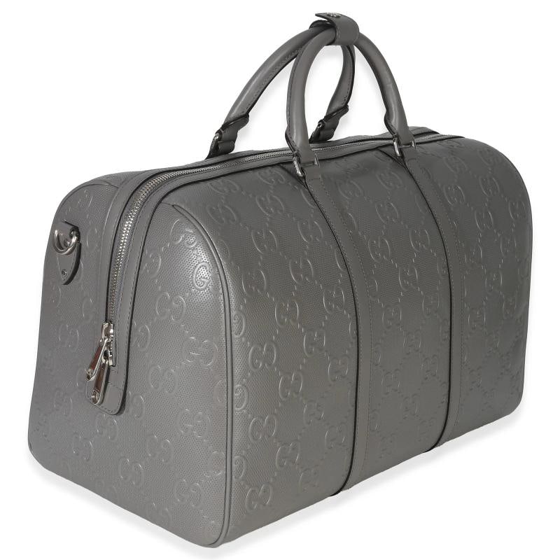 Gucci Grey Embossed Calfskin GG Tennis Medium Duffle Bag - 5