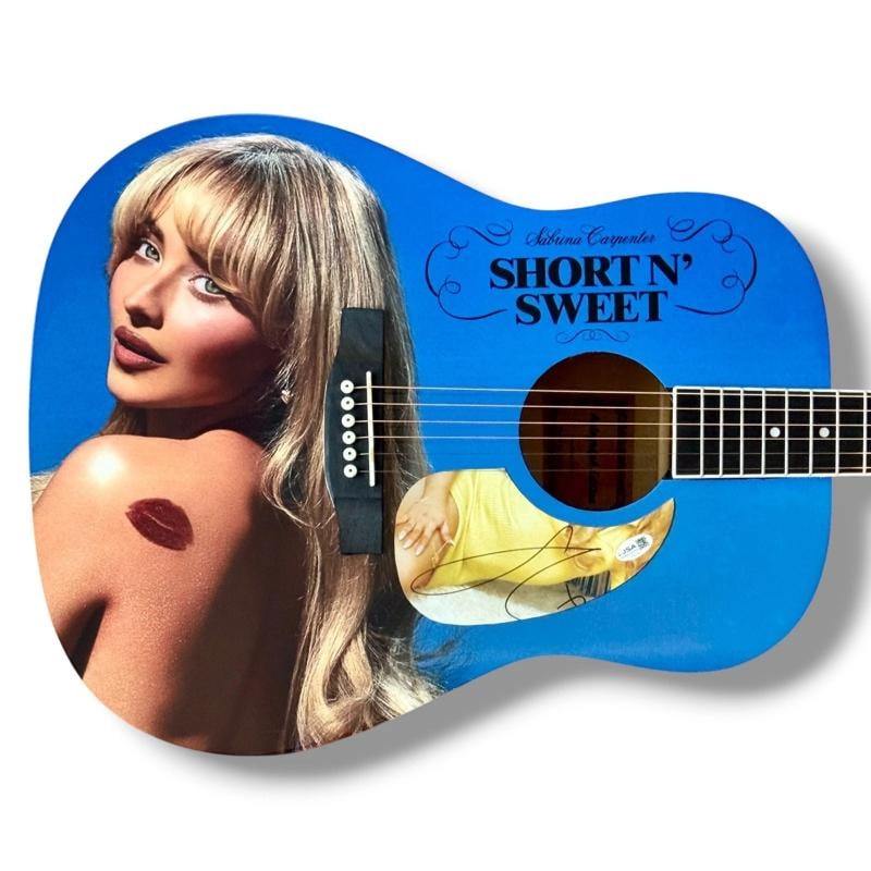 Sabrina Carpenter Signed Guitar Custom Graphics JSA COA Short N Sweet: Industry: Music,Object Type: Guitar & Guitar Pick,Original/Reproduction: Original,Signed: Yes,Autograph Authentication: James Spence (JSA),Country of Origin: United States Signer: Sabrina Carpenter