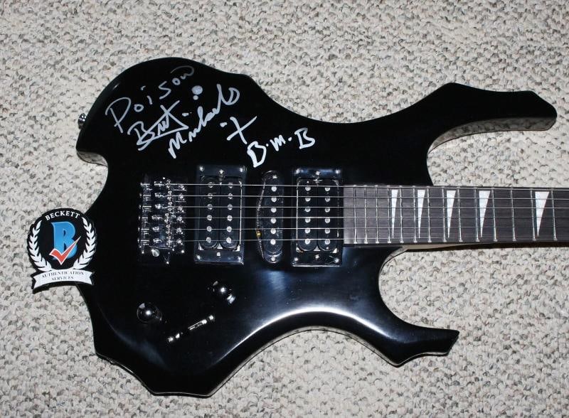 BRET MICHAELS SIGNED POISON BLACK FULL SIZE ELECTRIC GUITAR BECKETT COA BAS (1 of 6)