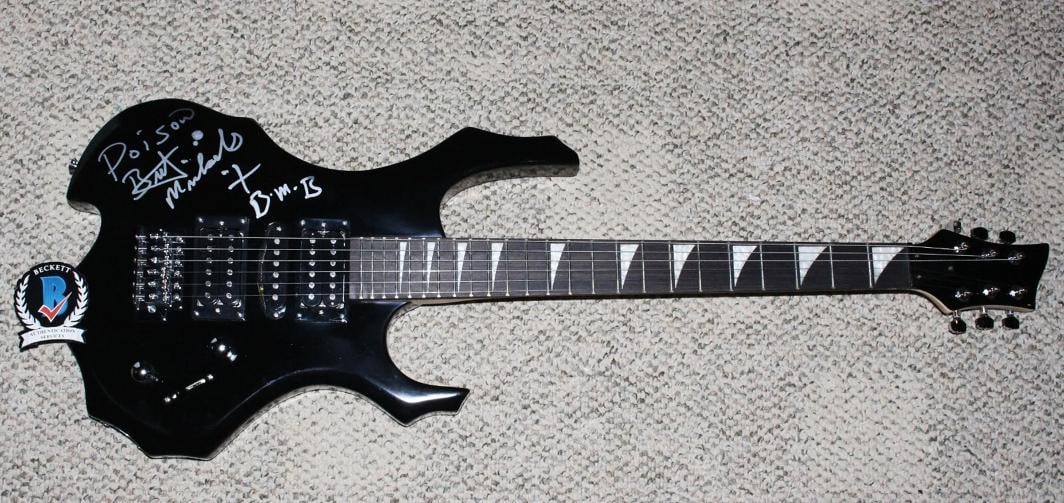 BRET MICHAELS SIGNED POISON BLACK FULL SIZE ELECTRIC GUITAR BECKETT COA BAS - 2