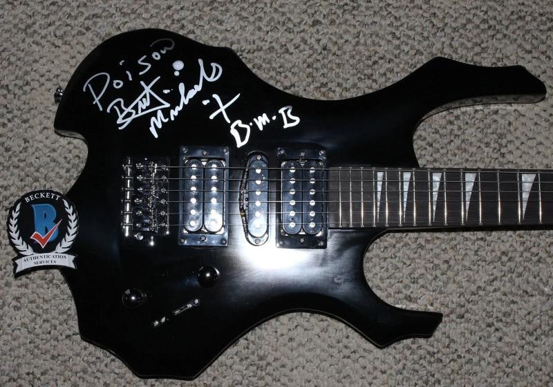 BRET MICHAELS SIGNED POISON BLACK FULL SIZE ELECTRIC GUITAR BECKETT COA BAS - 3