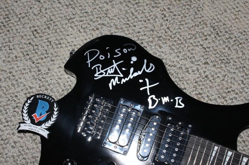 BRET MICHAELS SIGNED POISON BLACK FULL SIZE ELECTRIC GUITAR BECKETT COA BAS - 4