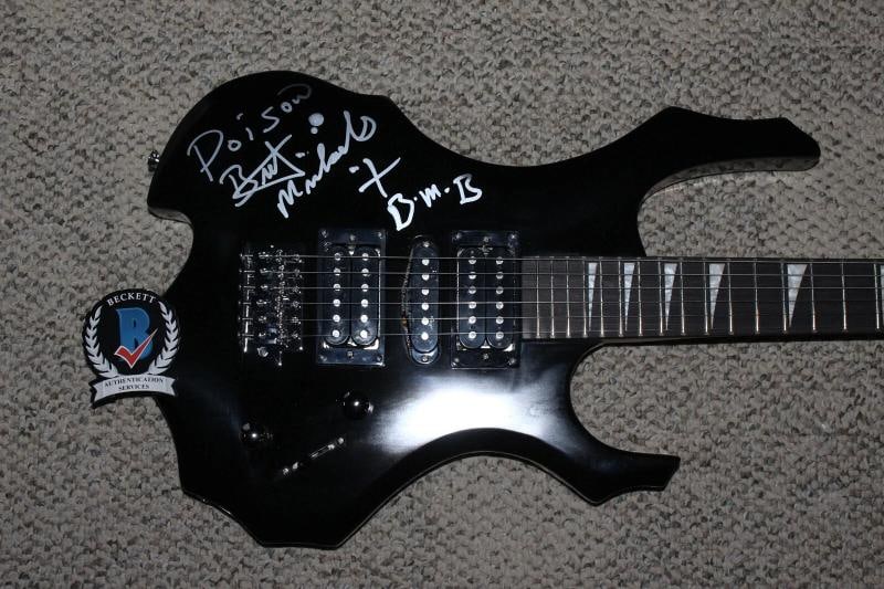BRET MICHAELS SIGNED POISON BLACK FULL SIZE ELECTRIC GUITAR BECKETT COA BAS - 5