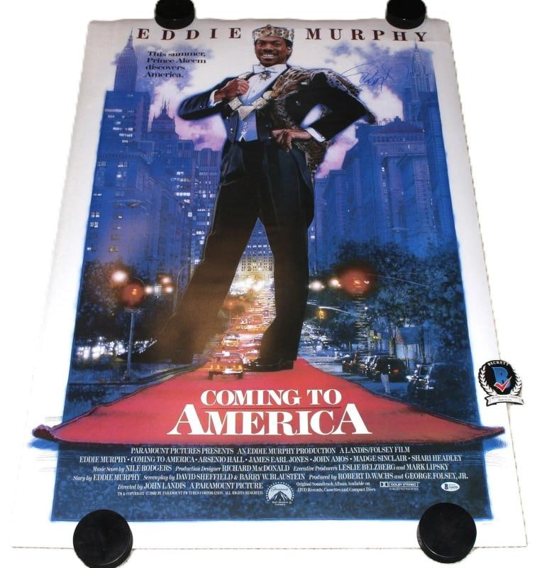 EDDIE MURPHY SIGNED 'COMING TO AMERICA' 27x40 FULL-SIZE MOVIE POSTER BECKETT COA - 4