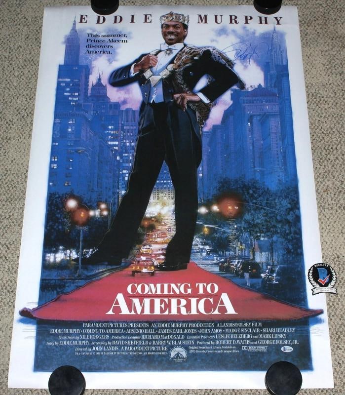 EDDIE MURPHY SIGNED 'COMING TO AMERICA' 27x40 FULL-SIZE MOVIE POSTER BECKETT COA - 5