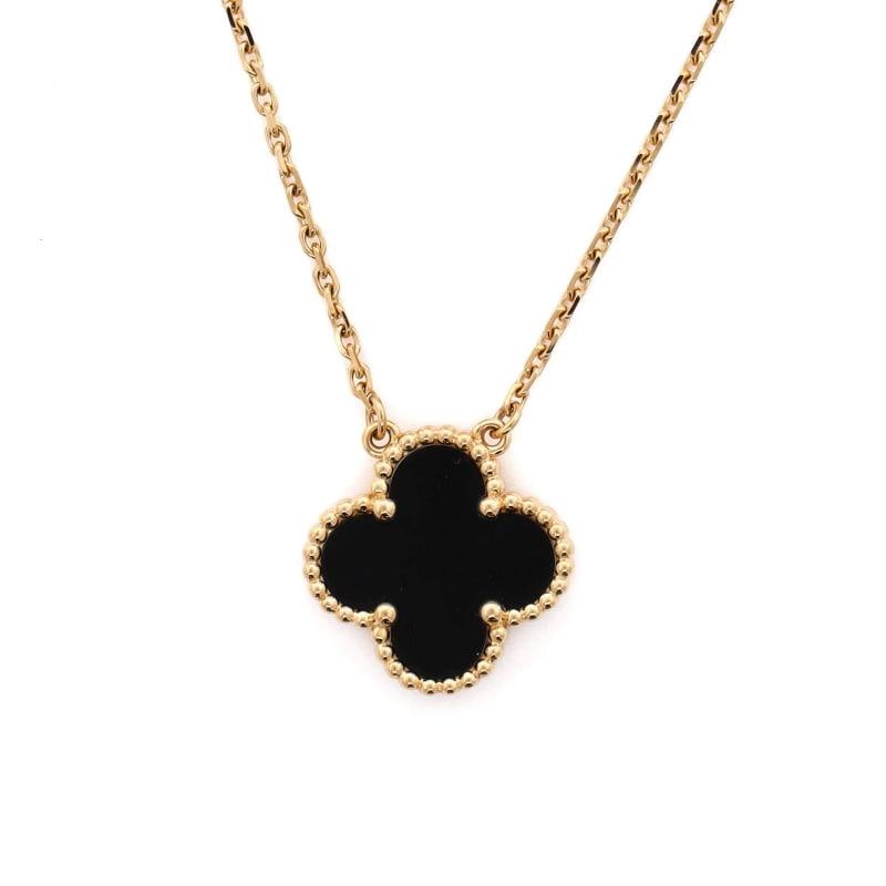 Van Cleef & Arpels Vintage Alhambra Pendant Necklace 18K Yellow Gold and Onyx - 4