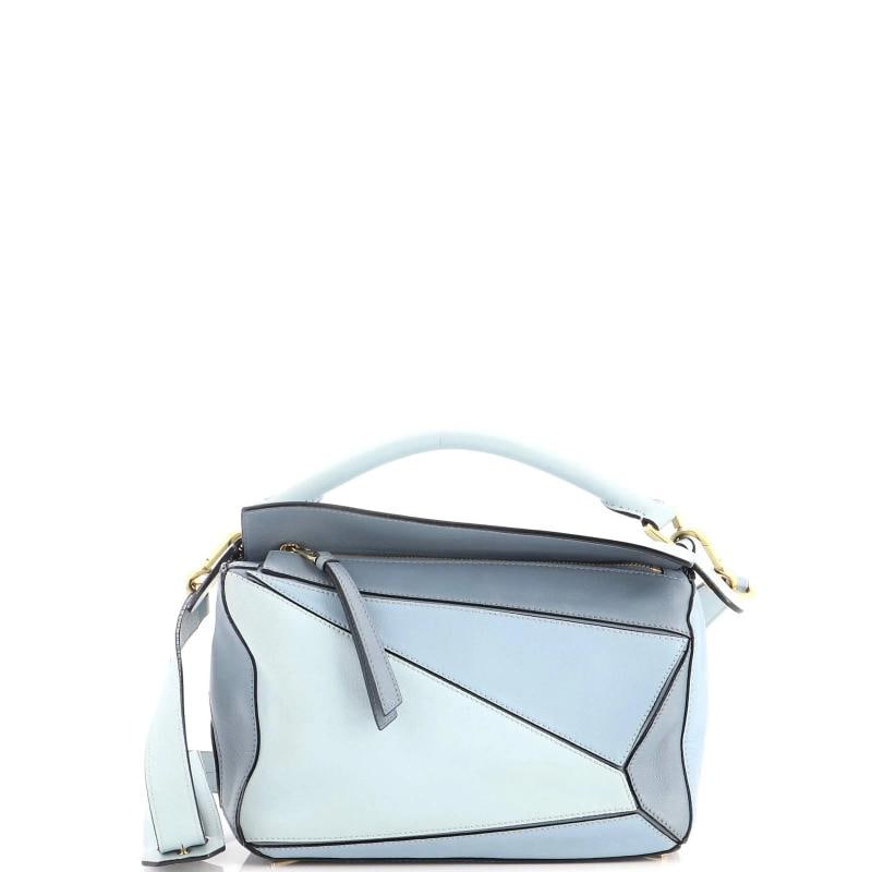 Loewe Puzzle Bag Leather Small: Condition: Pre-owned - Good,Brand: Loewe,Exterior Material: Leather,Style: Satchels,Exterior Color: Blue,Department: Women,Size: Small,Accessories: Dust Bag, With Strap