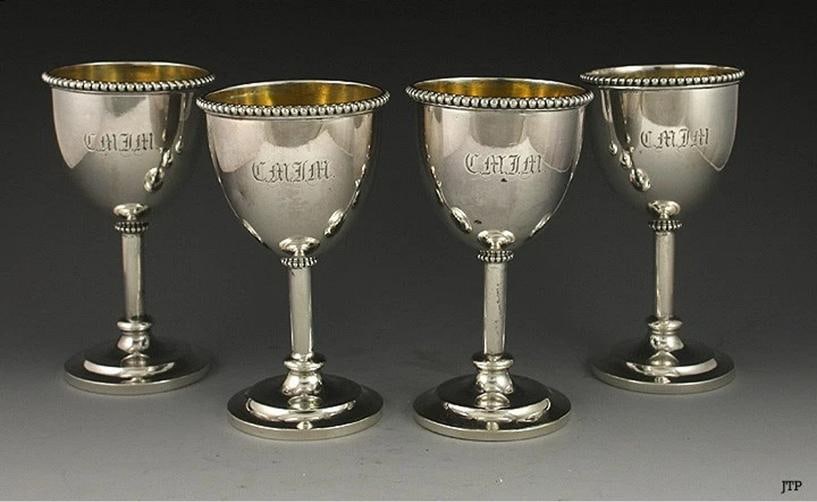 4 1850s American Coin Silver Gilt Interior Goblets (1 of 2)