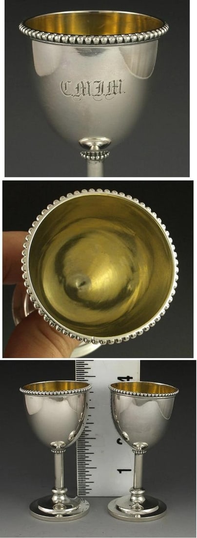 4 1850s American Coin Silver Gilt Interior Goblets - 2
